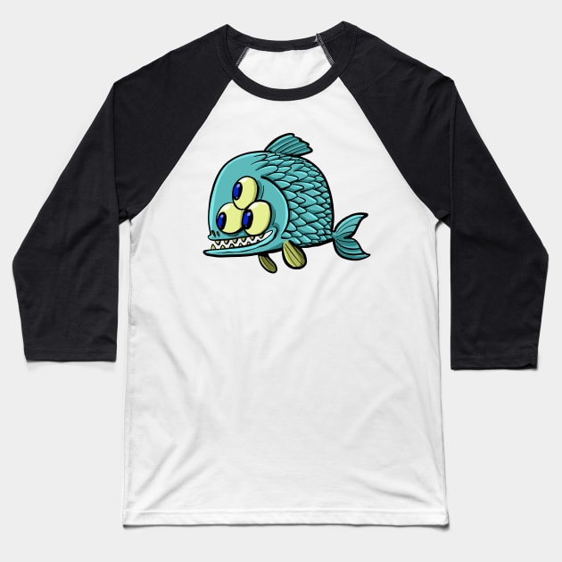 three-eyed fish with a mouth full of teeth Baseball T-Shirt by duxpavlic